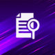 Icon of a document and a magnifying glass against a purple background